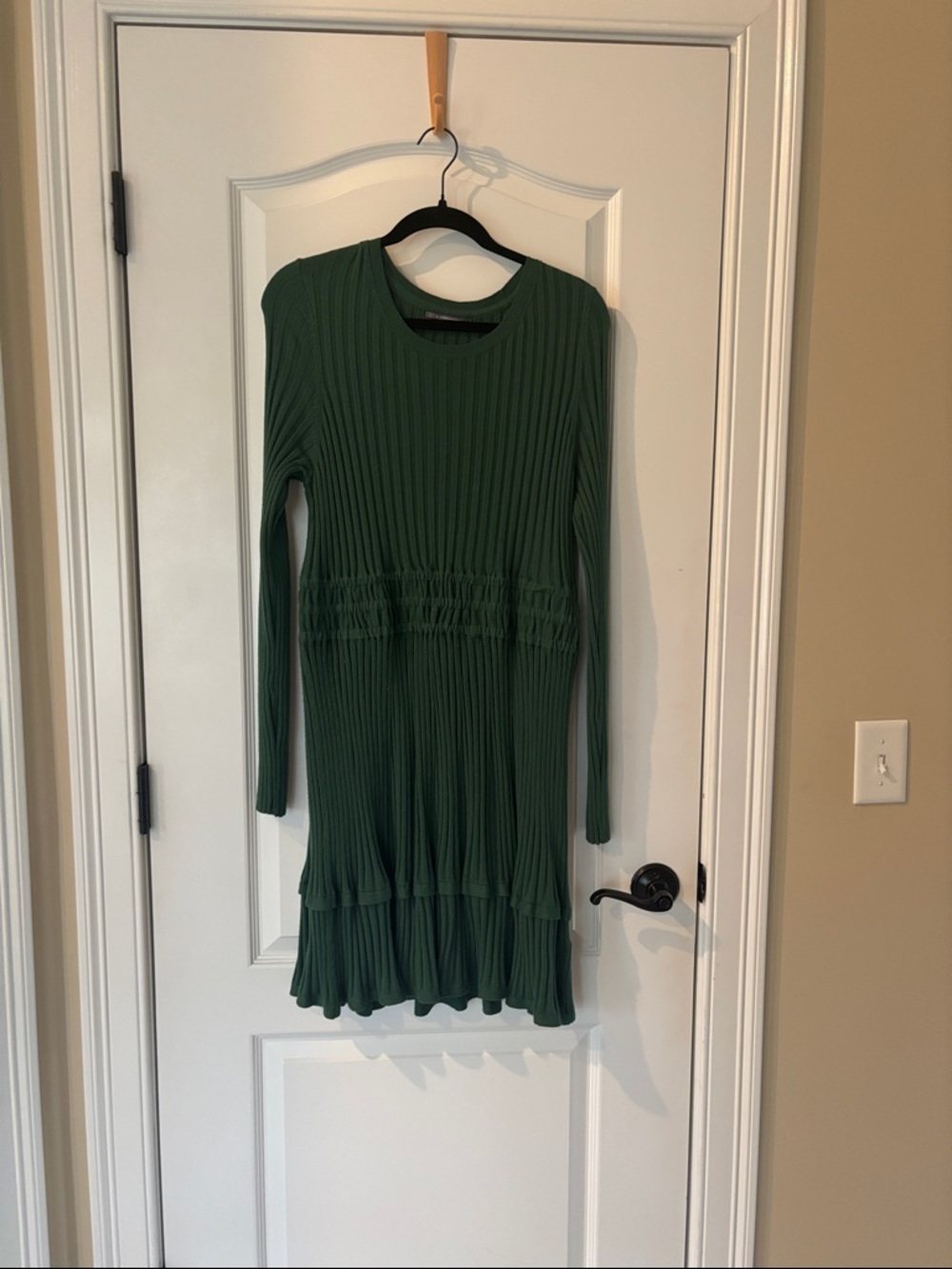 Anthropologie Deep Green Ribbed Long-Sleeve Knit Dress
